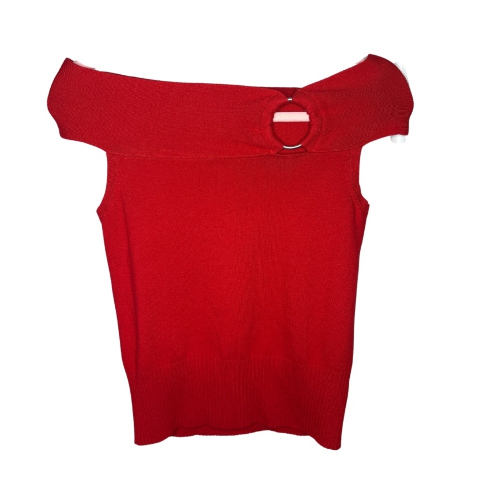 2/15$ 🍒 Women’s Vibrant Red Off-the-Shoulder Halter Knit Sweater Tank Top large